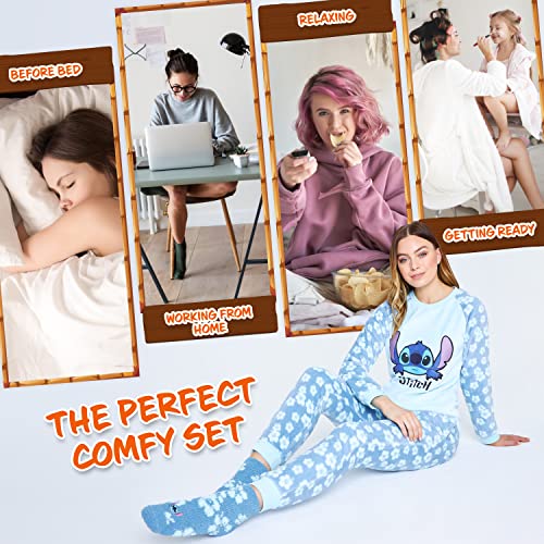 Disney Womens Pyjamas, Fleece Loungewear and Fluffy Socks Stitch Gift Set4