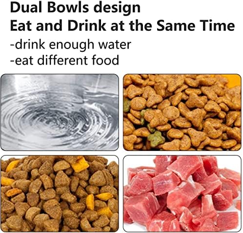 PewinGo Cat Bowl with Stainless Steel, Non-Slip Silicone Mat Cat Feeder with 0 &15° Tilting Neck Protective Bowl for Pets, Cats and Puppies Food and Water Feeding