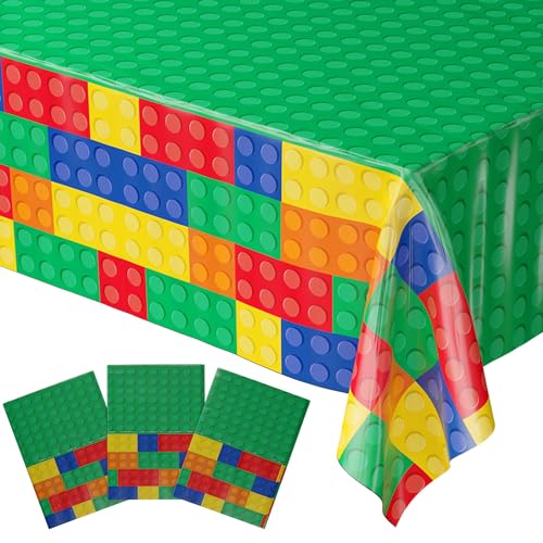 Image of Blue Orchards Brick Table Covers (Pack of 3) - 54 inchx108 inch XL - Building Blocks, Gamer, Building Blocks Birthday, Kids Birthday Party, Decorations for Boys