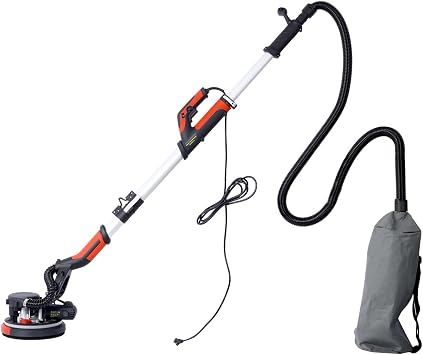 Drywall Sander, 780W Electric Drywall Sander with Vacuum Dust Collection, 6.5A Motor Dustless Floor Sander with Variable Speed 900-1800RPM, LED Light, Extendable & Foldable Handle Black+Red, 5.7FT
