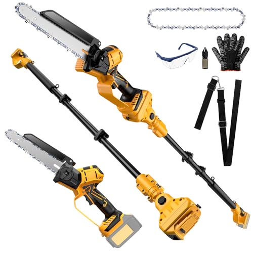 2-IN-1 Cordless 8 Inch Pole Saw & Mini Chainsaw For DE Walt 20V MAX Battery, Brushless Motor, Auto Oiling, 15.8 FT Max Reach, Electric Pole Saws for Tree Trimming & Branch Cutting (No Battery)