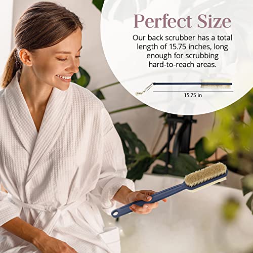 Mainbasics Shower Brush Back Scrubber Dual-Sided Body Brush Long Handle With Soft And Stiff Bristles For Dry & Wet Brushing (Navy Blue) #TOP2