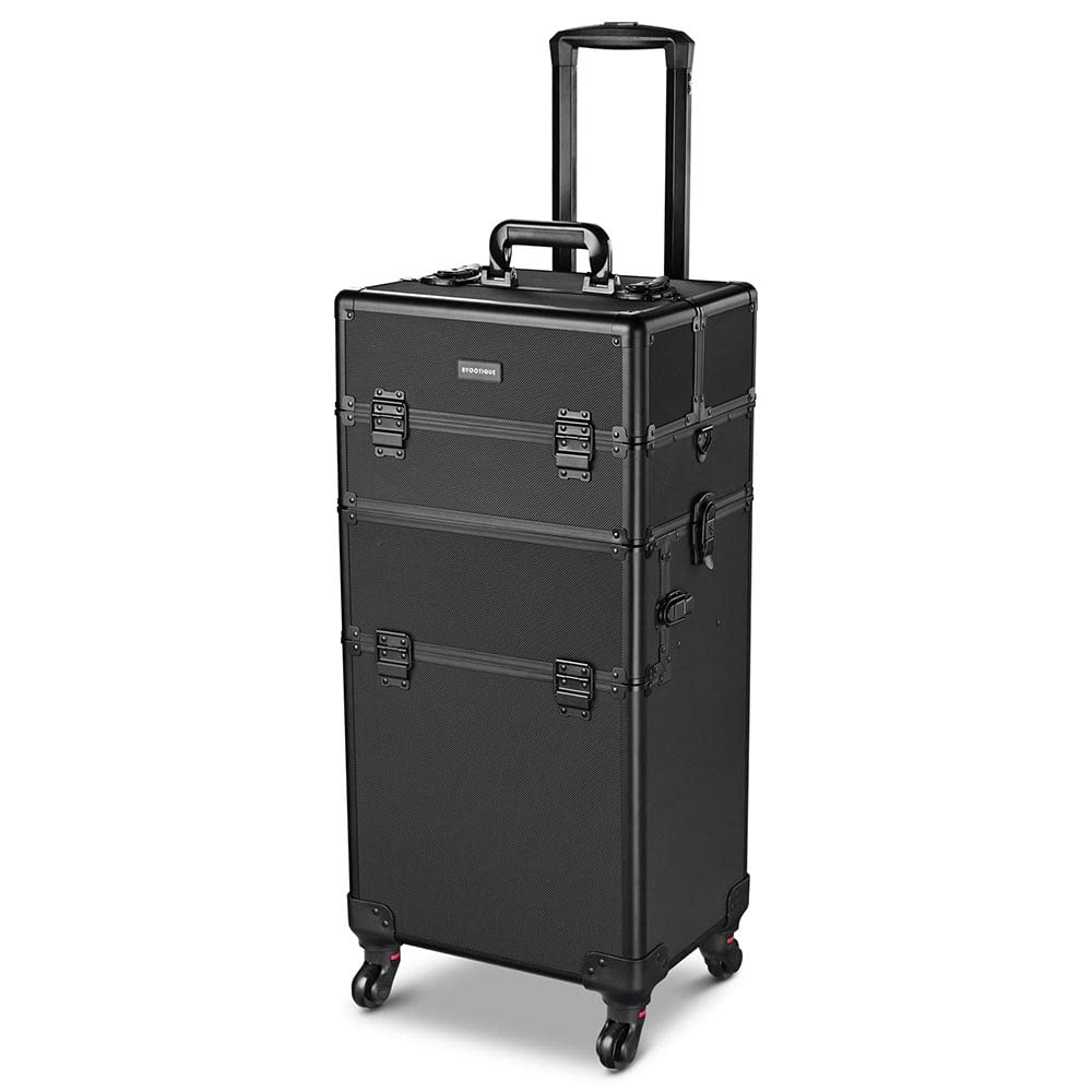 AW プロ用 2in1 メイクキャリーケース 4way 鍵付き 鏡付き メイクボックス キャスター付き プロ用 大容量 ヘアメイク キャリー 美容師  キャリーケース メイクbox 出張 メイクボックスキャリー 持ち運び ブラック