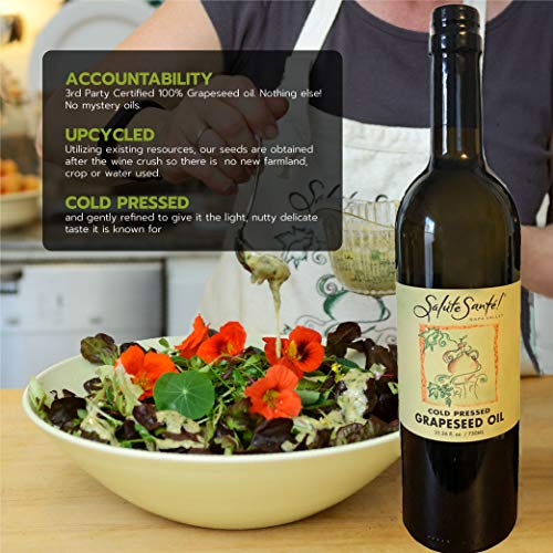 Image of Salute Sante! Cold Pressed Grapeseed Oil - 750ml, 3 Pack - Healthy Non-GMO Cooking Oil for High Heat, Frying, Baking, Dressings & Marinades - Vegan, Kosher, Heart-Healthy, Gourmet Culinary Essential
