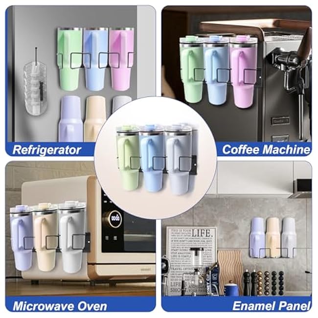 Magnetic Stanley Cup Holder for Refrigerator,Water Bottle Organizer for Stanley 40 & 30 oz Tumbler with Handle, Tumbler Lid Organizer, Cup Organizer for Kitchen cabinets,Stanley Cup Accessories Black