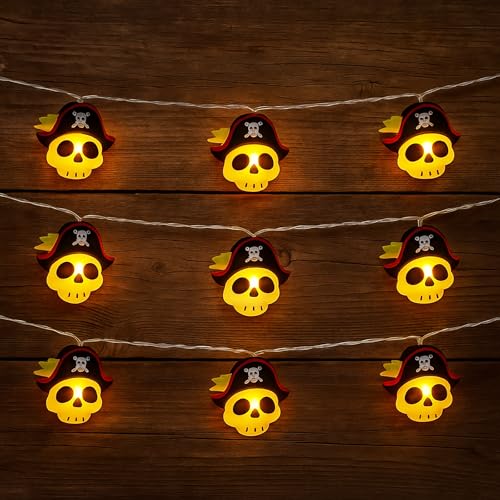 KEPATO Halloween String Lights Battery Operated 9.8FT 20 LED Pirate Skull Decorative Lights for Indoor Outdoor Halloween Party Yard Porch Decor