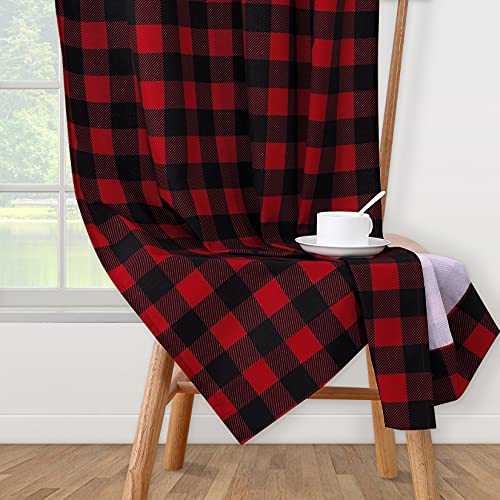 Caromio Buffalo Check Textured Grommet Window Curtain Panels For Living Room Christmas Decorative Drapes For Bedroom,Plaid Gingham Christmas Home Decor Window Treatment,Red And Black,W37Xl95,2 Panels #TOP3