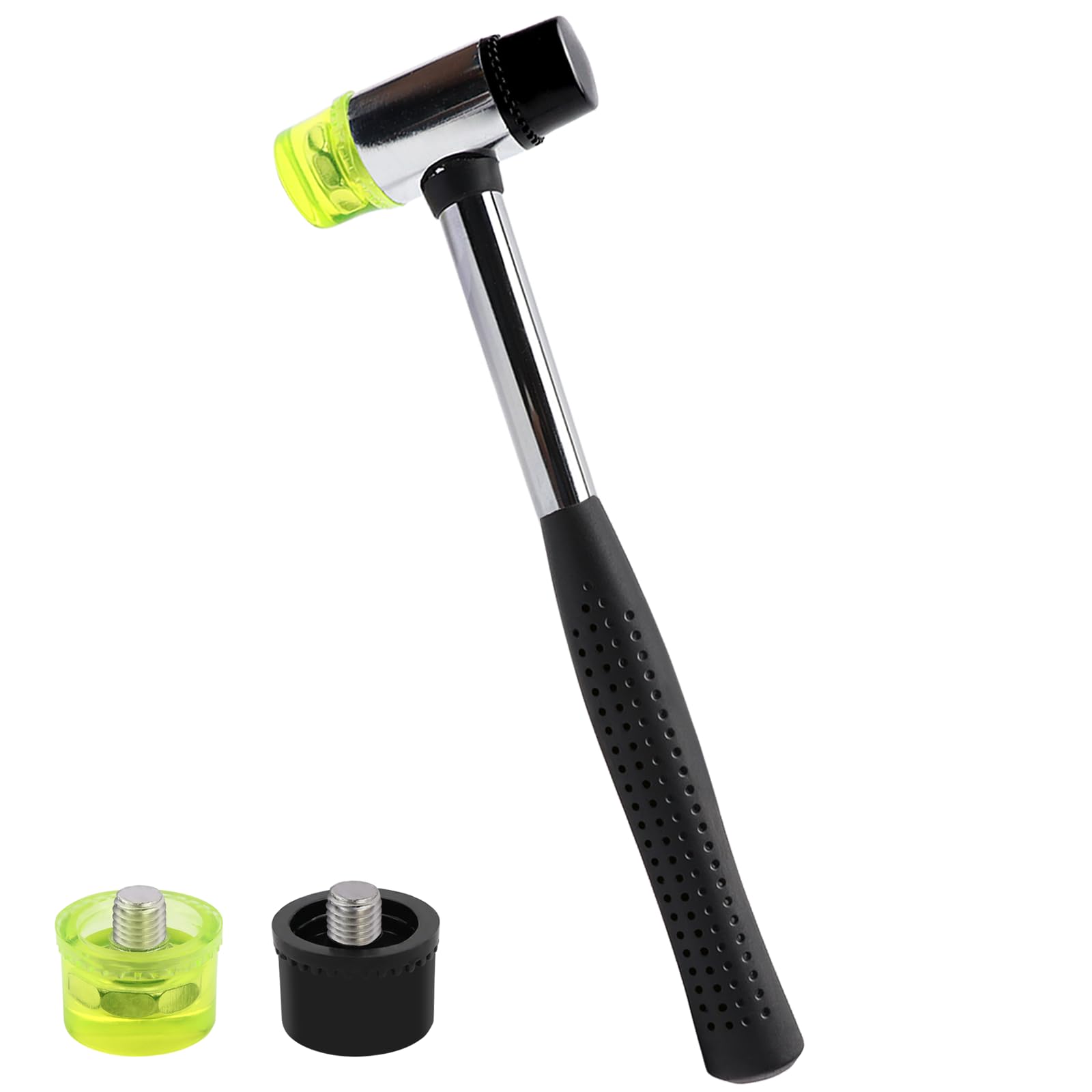 Mazo de goma, 25 mm, martillo de doble cabeza con 2 cabezas de martillo de repuesto con mango de goma antideslizante para madera, plástico, cuero, joyas, artesanía, martillo de nailon