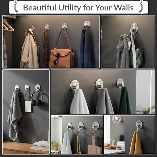 Image of Plantex Wall Hanging Hook /Bath Towel Hook /Self Adhesive Round Robe Hooks for Kitchen /Bathroom /Stylish Home Decor Items - Pack of 4 (Chrome)