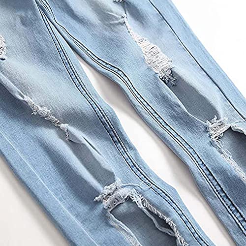 Familyhouse Ripped Jeans Mens Skinny Slim Fit Jeans Stretch Knee Destroyed Distressed Denim Biker Jeans Broken Holes Hip Hop (Blue,XXL)3