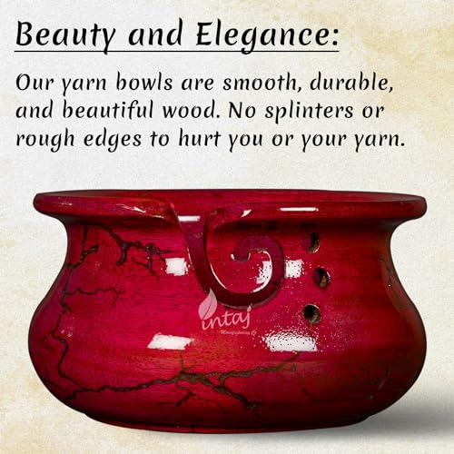 Image of INTAJ Wooden Yarn Bowl for Knitting and Crochet, 7 Inch No-Snag Holder