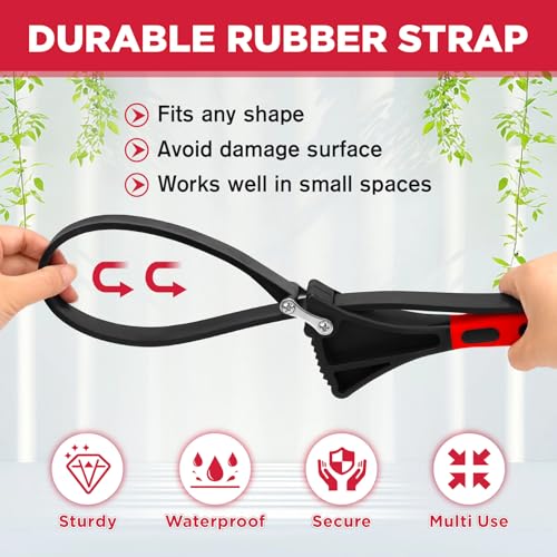 Image of 2-Piece Rubber Strap Adjustable Wrench Set Diameter 4 inch and 6 inch, Oil Filter Pipe Jar Opener Strong Grip Plumbers Universal Spanner for Drain Sewer Cap Sink Pliers Nut Shower Head Valve Removal
