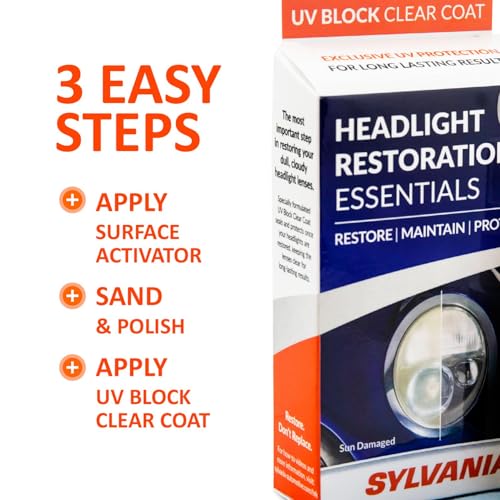 Image of SYLVANIA UV Block Clear Coat Kit - Premium UV Headlight Protection for Vehicles - Includes Surface Activator, Protective Clear Coat & Applicator Towels - Long-Lasting - Restores to Like-New Condition