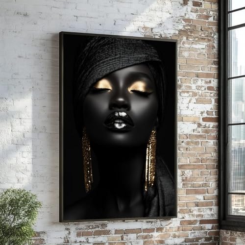 TONGYINLI Tableau sur toile « Élégance dorée », affiches et impressions de femme en noir et or, portrait glamour, décoration murale pour la maison (80 x...