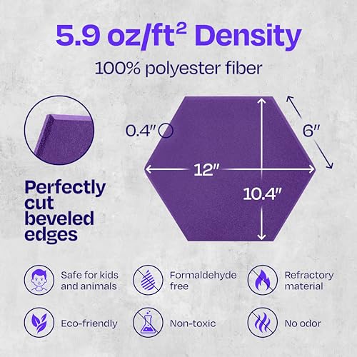 Image of Acoustic Panels 12-Pack Soundproof Wall Panels 12 inchX10.4 inchX0.4 inch Sound Panels High Density Sound Dampening Panels - [Midnight Purple Hexagon]