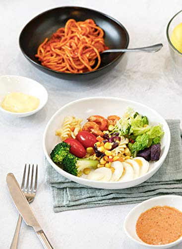 Wide and Shallow Porcelain Salad and Pasta Bowls Set of 6-24 Ounce Microwave and Dishwasher Safe Serving Dishes, Matte White