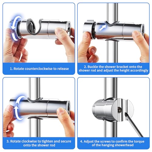 Joyoldelf Universal Handbrause Halterung, verstellbar Duschhalterung, 360° drehbar Brausehalter für Slide Bar 19-25 mm Außen Durchmesser, ABS Grade Kunststoff, Verchromt
