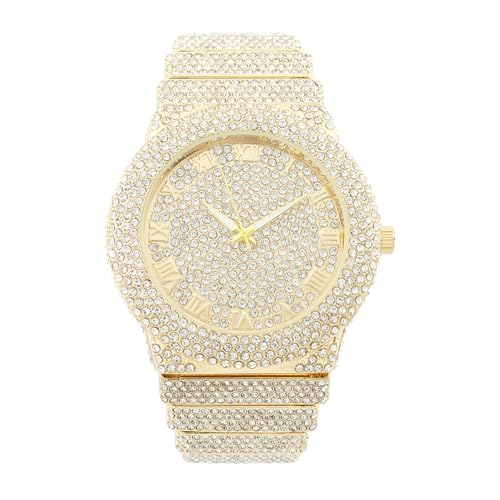 CHARLES RAYMOND Luxury Iced Out Round Watch or Bling-ed Out Baguette-Cut Rectangular Watch with Crystal Diamond Watch Pave Design (ST10626 Gold)
