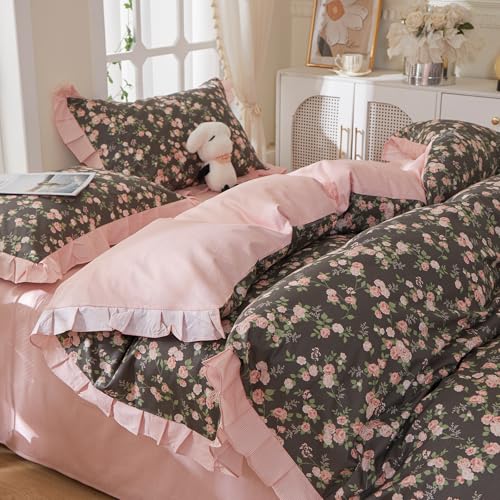 MKXI Queen Vintage Floral Comforter Set – 3-Piece Cottagecore French