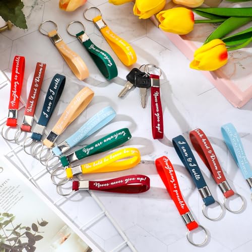 Image of Fumete 24 Pcs Inspirational Keychain Gift Employee Appreciation Gift for Women Motivational Key Rings Thank You Keychain(Joyous Color)