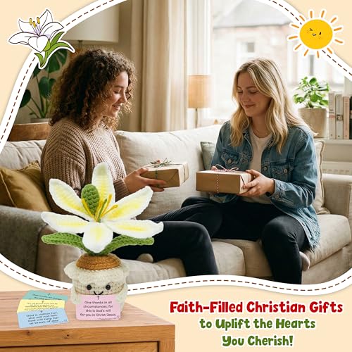 OASSIE Christian Gifts for Women - Positive Crochet Flower with 60 Bible Verses Prayer Cards - Religious Easter Spiritual Birthday Encouragement Gifts for Women Adults Mom Friend Kids Sister Teens
