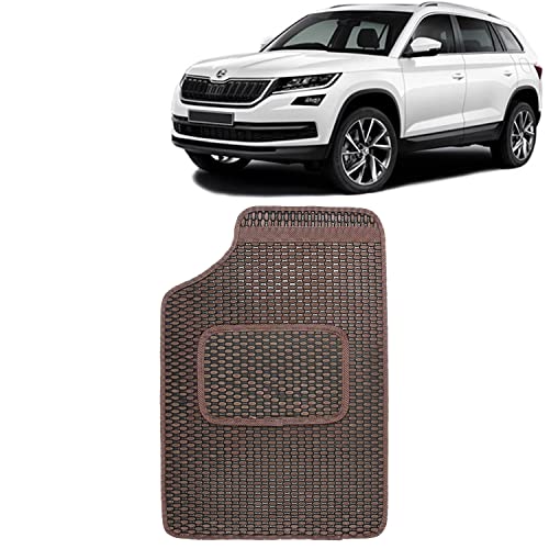 Image of Kingsway Dotted Design Car Floor Foot Mats Universal Fit for Skoda Kodiaq, Model Year : 2016-2020, Water and Dustproof, Color Brown, Set of 5 Pieces