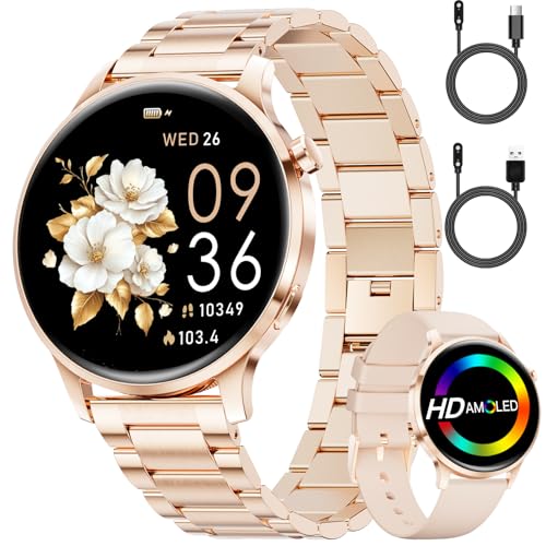 SUNKTA Orologio intelligente da donna 7,9 mm ultra sottile 1,32" AMOLED chiamate Bluetooth elegante Smartwatch per Android iOS,frequenza cardiaca,monitoraggio del sonno,contapassi, calorie,Oro Rosa
