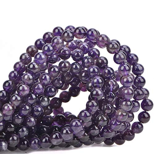 Image of 100Pcs Natural Crystal Beads Stone Gemstone Round Loose Energy Healing Beads with Free Crystal Stretch Cord for Jewelry Making (Amethyst, 6MM)