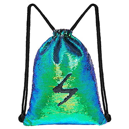 MHJY Sparkly Drawstring Backpack Mermaid Sequin Dance Bag Sports Gym Beach Swim Backpack Birthday Easter Gift Bag