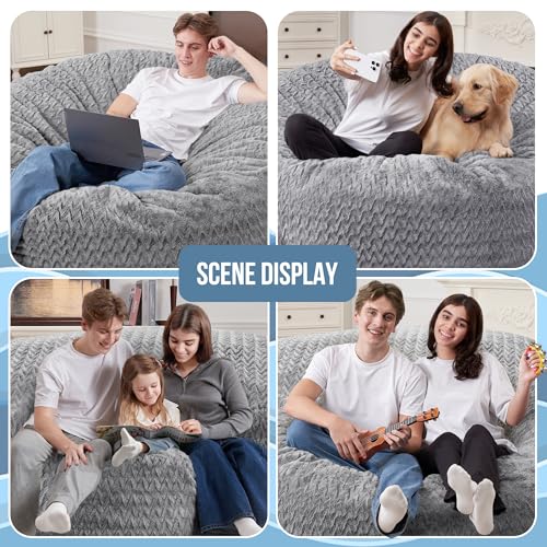 Image of HABUTWAY 5FT Bean Bag Chair,Giant Bean Bag Chairs for Adults,Big Bean Bags with Memory Foam Filled, Large Beanbag Chairs with Chevron Plush Cover-Grey