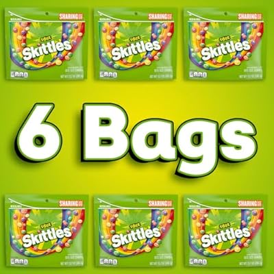 SKITTLES Sour Chewy Candy, Sour Candy Bulk, Sharing Size, 13.7 Oz Bags, Pack of 6, Tangy Fruit Flavors (Strawberry, Lime, Lemon, Orange & Grape), For Travel, Parties, and Snacking