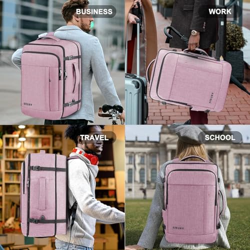 Image of Carry On Backpack, 40-50L Travel Backpack for Men & Women, Expandable Backpack For Airplanes, 17 Inch Laptop Backpack, Luggage Suitcase 40L Daypack Lightweight Business Weekender Bag, Light Pink