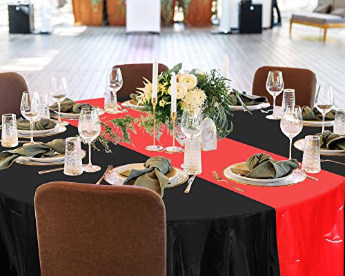 Image of Remagr 3 Pcs Round Plastic Tablecloth 84 Inch Disposable Tablecloth Party Table Cover for Graduation Wedding Birthday Retirement Decoration (Black,Red)
