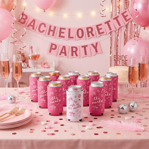 Image of SiliFine 12 Pcs Bachelorette Party Can Sleeves Bulk Coquette Bachelorette Decoration Cowgirl Can Sleeves for Bridal Shower Gifts(3.5 x 5.5 Inches, Wife of the Party)