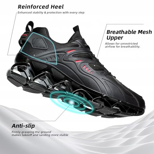 Image of Mens Walking Shoes Blade Fashion Sneakers Casual Lace up Tennis Running Athletic Sport Trainers Zapatillas para Hombre Black /Red