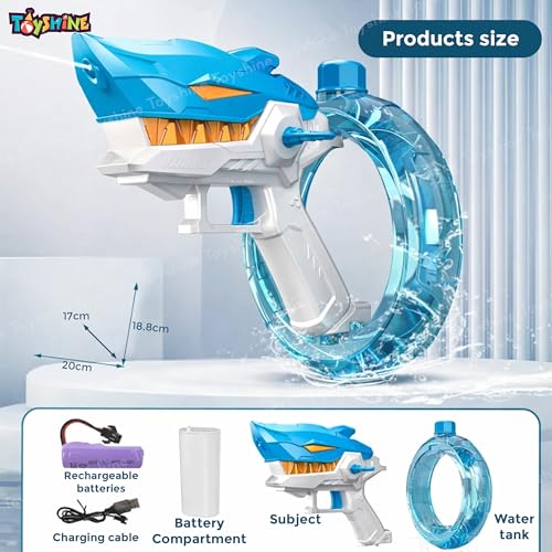Image of Toyshine Shark Shape Automatic Electric Water Gun Toy | Continuous Spray Rechargeable Water Squirt Gun with Leak-Proof Tank | Summer & Holi Festival & Outdoor Water Play for 4+ Kids - Blue