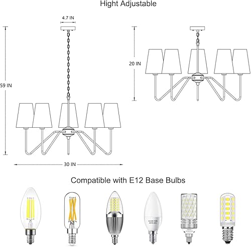 Miniatura 6 de Candelabro para comedor, moderna lámpara colgante sobre mesa con pantalla blanca, iluminación clásica colgante de techo para sala de estar, pasillo,