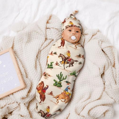 Image of Personality Western Newborn Swaddling Blanket Beanie Hat Funny Blanket Sleeping Bag New Born Sleep Sacks for Boys Girls