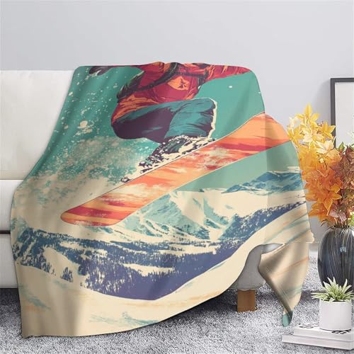 Couverture imprimée planche à neige 3D idée cadeau hiver flanelle chaude - 7