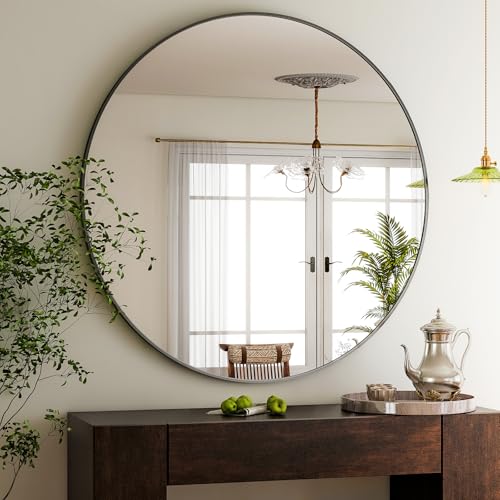 HARRITPURE 48 Inch Round Mirror Black Circle Bathroom Mirror