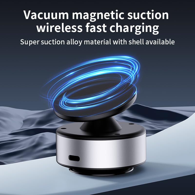 Electric Suction Cup Phone Mount 360 Rotatable Car Magnetic Phone Holder with Wireless Charger Vacuum Nixie Phone Holder for Car/Gym/Mirror/Smooth Surface Compatible with Magsafe iphone (Sliver) image 3