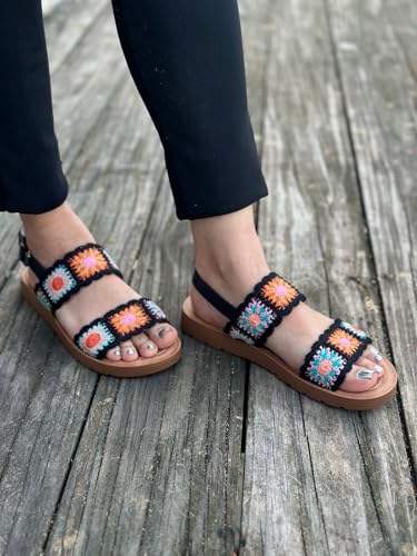 Forever Link Women's Flat Ankle Strap Crochet Sandals2