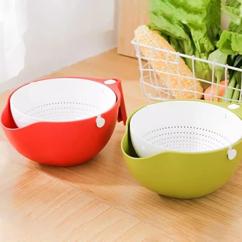 Double Layer Fruit Vegetable Washing Bowl Household Kitchen Sink Rotatable Drainer/Strainer Basket Multi-Function Easy To Use (Green) D879 10.3X7.5X4.2 #TOP1
