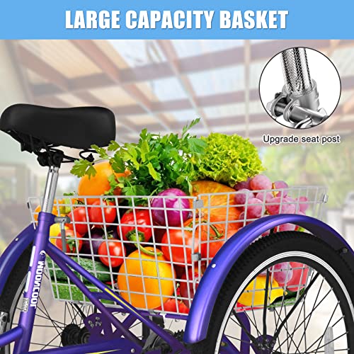 Slsy Adult Tricycles 7 Speed, Adult Trikes 20/24 / 26 inch 3 Wheel Bikes, Three-Wheeled Bicycles Cruise Trike with Shopping Basket for Seniors, Women, Men.