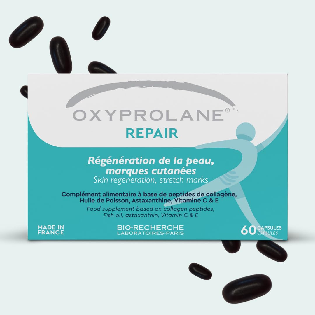 Oxyprolane Repair – Complément Alimentaire Anti-Vergetures | Peau Élastique & Régénérée | Peptides de Collagène, Astaxanthine, Vitamine C & E | 60 Gélules | Beauté & Soin de la Peau