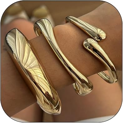 Chunky Gold Bangle Bracelets for Women Stack Wide Wrist Bracelets Gold Stackable Bracelets Jewelry
