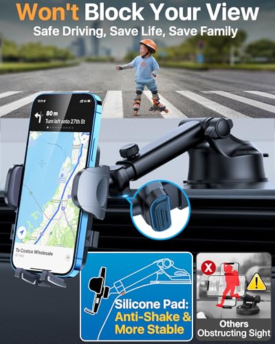 HTU 【98+LBS Strongest Suction & Military-Grade】 Ultimate Car Phone Mount【Patent & Safety Certs】 Cell Phone Holder Truck Stand for Dashboard Windshield Vent for iPhone 17 Pro Max 16 15 Samsung (Black) - Thumbnail 5