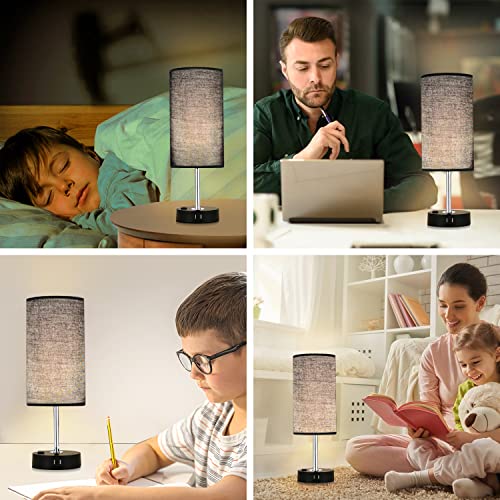 Spacrea Black Touch Table Lamp - Bedside Lamp With Usb Port And Ac Outlet, 3 Way Dimmable Touch Lamp Nightstand Lamp, Round Fabric Lampshade Bedroom Lamp Small Lamp For Bedroom Decor #TOP4