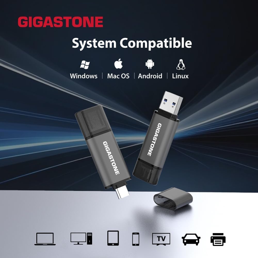 GIGASTONE 16Go Clé USB Double Flash (Lot de 5) Z40 USB 3.2 Gen 1, 2-en-1 Type-A & Type-C, 100Mo/s Ultra Rapide, Plug & Play pour Smartphone/PC/Mac/TV/Voiture, USB 2.0/3.0/3.1 Compatible