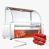 CAFIEDR Machine de Cuisson à saucisses avec 5 Rouleaux en Acier Inoxydable, 16 Hot-Dogs Maximum, bac d'égouttage Amovible en Acier Inoxydable, Couvercle de hotte en Verre et lumières LED